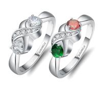 Minicremation Bague de crémation pour cendres personnalisée avec infini pour femme avec 2 pierres de naissance rondes simulées gravées personnalisées, Acier inoxydable, Zircone cubique