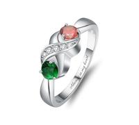 Minicremation Bague de crémation pour cendres personnalisée avec infini pour femme avec 2 pierres de naissance rondes simulées gravées personnalisées, Acier inoxydable, Zircone cubique