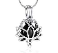 Minicremation Bijou de crémation pour cendres - Fleur de lotus - Collier urne en forme de cœur creux - Médaillon à cendres - Collier avec pendentif souvenir pour femme, Acier inoxydable, Non.