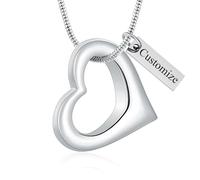 Minicremation Bijou funéraire pour cendres - Collier urne en forme de cœur pour homme et femme - Bijou souvenir pour garder un pendentif près de chez vous, Acier inoxydable, Pas de gemme