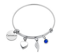 Minicremation Bracelet funéraire extensible pour cendres avec pierre de naissance et ailes d'ange, bracelet souvenir souvenir pour femme