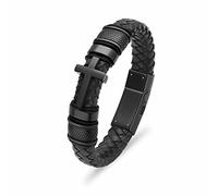 Minicremation Bracelet urne funéraire en cuir véritable avec pendentif en forme de croix pour homme, 24cm/9.44in, Acier inoxydable, Pas de gemme