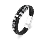 Minicremation Bracelet urne funéraire Viking en cuir véritable tressé avec marteau de Thor pour cendres - Cadeau souvenir pour homme, 20cm/7.87", Acier inoxydable, Pas de pierre précieuse