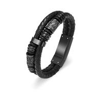 Minicremation Bracelet viking Marteau de Thor pour cendres pour hommes Bracelet en cuir véritable tressé pour cadeau commémoratif humain, 22cm/8.66", Acier inoxydable, Pas de gemme
