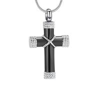 Minicremation Collier avec pendentif en forme de croix funéraire en corde pour cendres funéraires, souvenir, bijoux de prière et de prière, taille unique, Acier inoxydable, Pas de gemme