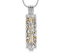 Minicremation Collier avec pendentif urne funéraire avec fiole cylindrique creuse - Bijou funéraire pour cendres - Pour homme et femme, Acier inoxydable Zircone cubique Pierre, Zircon Diamant Ambre