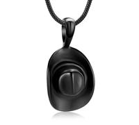 Minicremation Collier funéraire en acier inoxydable avec pendentif urne funéraire en forme de chapeau de cowboy pour cendres - Bijou souvenir pour homme et femme, Acier inoxydable, Pas de gemme