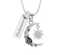 Minicremation Collier funéraire en forme de croissant de soleil et de lune pour cendres, croissant de lune, rose, bijou de crémation pour homme et femme, Acier inoxydable, Zircone cubique