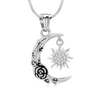 Minicremation Collier funéraire en forme de croissant de soleil et de lune pour cendres, croissant de lune, rose, bijou de crémation pour homme et femme