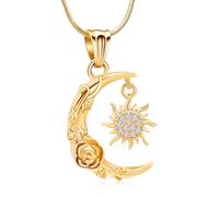 Minicremation Collier funéraire urne de soleil et croissant de lune pour cendres, croissant de lune, rose, bijoux de crémation pour femmes et hommes, pendentif commémoratif des cendres humaines, Acier