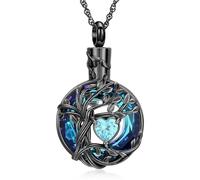 Minicremation Collier urne arbre de vie pour cendres - Bijou de crémation confortable en céramique bleue - Souvenir funéraire pour vos proches, Acier inoxydable, Zircone cubique