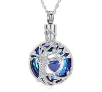 Minicremation Collier urne arbre de vie pour cendres - Bijou de crémation confortable en céramique bleue - Souvenir funéraire pour vos proches, Acier inoxydable, Zircone cubique