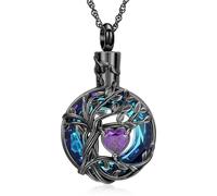 Minicremation Collier urne arbre de vie pour cendres - Bijou de crémation confortable en céramique bleue - Souvenir funéraire pour vos proches, Acier inoxydable, Zircone cubique