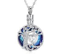 Minicremation Collier urne arbre de vie pour cendres - Bijou de crémation confortable en céramique bleue - Souvenir funéraire pour vos proches, Acier inoxydable, Zircone cubique