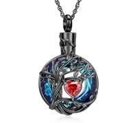 Minicremation Collier urne arbre de vie pour cendres - Bijou de crémation confortable en céramique bleue - Souvenir funéraire pour vos proches, Acier inoxydable, Zircone cubique