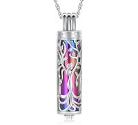 Minicremation Collier urne cylindrique pour cendres, ange, arbre de vie, bijou funéraire, pendentif en forme de fiole cylindrique creuse, bijou souvenir pour homme et femme, Acier inoxydable, Pas de