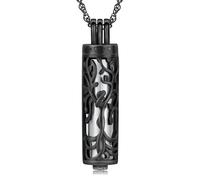 Minicremation Collier urne cylindrique pour cendres, ange, arbre de vie, bijou funéraire, pendentif en forme de fiole cylindrique creuse, bijou souvenir pour homme et femme, Acier inoxydable, Pas de