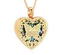 Minicremation Collier urne en forme de papillon en forme de cœur pour cendres - Bijoux funéraires en ormeau - Souvenir pour les êtres chers - Pour homme et femme, Acier inoxydable, Pas de gemme
