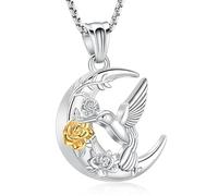 Minicremation Collier urne funéraire en forme de colibri avec lune et rose pour cendres pour homme et femme