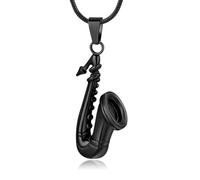 Minicremation Collier urne funéraire en forme de corne de saxophone - Pendentif souvenir personnalisé pour homme et femme, Acier inoxydable, Pas de gemme