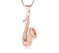 Minicremation Collier urne funéraire en forme de corne de saxophone - Pendentif souvenir personnalisé pour homme et femme, Acier inoxydable, Pas de gemme