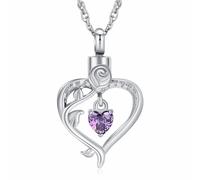 Minicremation Collier urne funéraire en forme de cœur pour femme - Bijou de crémation infini avec pierre de naissance - Médaillon en cristal - Pendentif commémoratif pour un être cher, taille unique