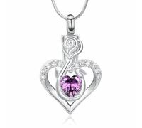 Minicremation Collier urne funéraire en forme de cœur pour femme - Bijou de crémation infini avec pierre de naissance - Médaillon en cristal - Pendentif commémoratif pour un être cher