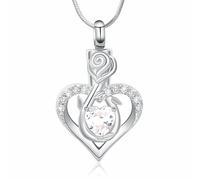 Minicremation Collier urne funéraire en forme de cœur pour femme - Bijou de crémation infini avec pierre de naissance - Médaillon en cristal - Pendentif commémoratif pour un être cher, taille unique