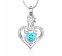 Minicremation Collier urne funéraire en forme de cœur pour femme - Bijou de crémation infini avec pierre de naissance - Médaillon en cristal - Pendentif commémoratif pour un être cher, Acier