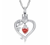 Minicremation Collier urne funéraire en forme de cœur pour femme - Bijou de crémation infini avec pierre de naissance - Médaillon en cristal - Pendentif commémoratif pour un être cher
