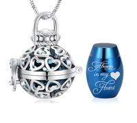 Minicremation Collier urne funéraire en forme de cœur pour femme - Cloche creuse - Diffuseur de parfum d'huiles essentielles - Bijou commémoratif pour cendres humaines/animaux domestiques, Acier