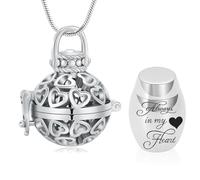 Minicremation Collier urne funéraire en forme de cœur pour femme - Cloche creuse - Diffuseur de parfum d'huiles essentielles - Bijou commémoratif pour cendres humaines/animaux domestiques, Acier