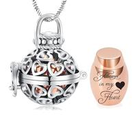 Minicremation Collier urne funéraire en forme de cœur pour femme - Cloche creuse - Diffuseur de parfum d'huiles essentielles - Bijou commémoratif pour cendres humaines/animaux domestiques, Acier