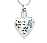 Minicremation Collier urne funéraire sculpté avec inscription « No Longer by My Side » - Pour chiens et chats, Acier inoxydable Zircone cubique Pierre, Zircon Diamant Ambre