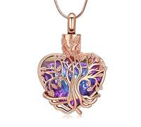 Minicremation Collier Urne pour Cendres Arbre de Vie Birthstone Cœur Pendentif Crémation Keepsake Mémorial Collier Funéraire Bijoux Cadeaux pour Femmes Épouse Mère, 20inch, Acier inoxydable, Zircone
