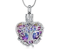 Minicremation Collier urne pour cendres, arbre de vie, pierre de naissance, pendentif en forme de cœur funéraire, souvenir, collier funéraire, bijoux cadeaux pour femme, épouse, mère