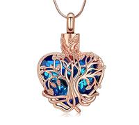 Minicremation Collier urne pour cendres, arbre de vie, pierre de naissance, pendentif en forme de cœur funéraire, souvenir, collier funéraire, bijoux cadeaux pour femme, épouse, mère