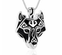 Minicremation Collier urne Viking en forme de tête de loup pour cendres - Pendentif funéraire en acier inoxydable - Pour homme, Acier inoxydable, Pas de gemme