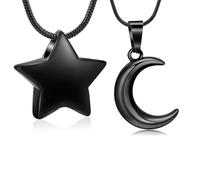 Minicremation Lot de 2 bijoux funéraires en acier inoxydable avec pendentif lune et étoile pour cendres - Avec outil de remplissage, Acier inoxydable, Pas de gemme