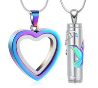 Minicremation Lot de 2 bijoux funéraires en forme de cœur pour cendres cylindriques en forme de colibri en acier inoxydable, Acier inoxydable, Pas de gemme