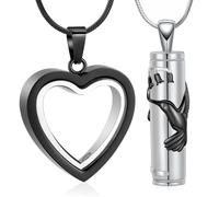 Minicremation Lot de 2 bijoux funéraires en forme de cœur pour cendres cylindriques en forme de colibri en acier inoxydable, Acier inoxydable, Pas de gemme