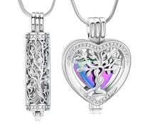 Minicremation Lot de 2 colliers funéraires cylindriques pour cendres funéraires en forme de cœur en cristal pour homme et femme