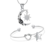 Minicremation Lot de 2 colliers urne soleil et lune pour cendres, croissant de lune, étoile et urne en acier inoxydable à faire soi-même, personnalisation, souvenir, humain/animal de compagnie