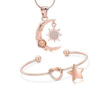 Minicremation Lot de 2 colliers urne soleil et lune pour cendres, croissant de lune, étoile et urne en acier inoxydable à faire soi-même, personnalisation, souvenir, humain/animal de compagnie