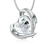 Minicremation Pendentif funéraire pour cendres - Collier urne en cristal en forme de cœur avec mini urne souvenir, Acier inoxydable, Zircon