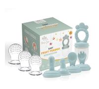 Minie Joo Ensemble de mangeoires à fruits pour bébé - Mangeoire en silicone sans BPA avec 3 tétines de rechange, mangeoire de dentition pour fruits et purées, auto-alimentation sûre pour bébés de 4