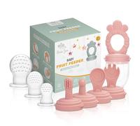 Minie Joo Ensemble de mangeoires à fruits pour bébé - Mangeoire en silicone sans BPA avec 3 tétines de rechange, mangeoire de dentition pour fruits et purées, auto-alimentation sûre pour bébés de 4