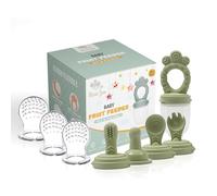 Minie Joo Ensemble de mangeoires à fruits pour bébé - Mangeoire en silicone sans BPA avec 3 tétines de rechange, mangeoire de dentition pour fruits et purées, auto-alimentation sûre pour bébés de 4