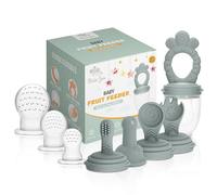 Minie Joo Ensemble de mangeoires à fruits pour bébé - Mangeoire en silicone sans BPA avec 3 tétines de rechange, mangeoire de dentition pour fruits et purées, auto-alimentation sûre pour bébés de 4