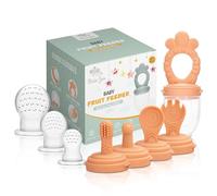 Minie Joo Ensemble de mangeoires à fruits pour bébé - Mangeoire en silicone sans BPA avec 3 tétines de rechange, mangeoire de dentition pour fruits et purées, auto-alimentation sûre pour bébés de 4